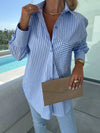 Cocolii blouse rayé boutonnage col chemise manches longues femme élégant style tailleur décontracté oversized
