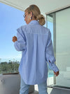 Cocolii blouse rayé boutonnage col chemise manches longues femme élégant style tailleur décontracté oversized