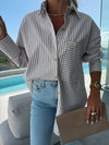 Cocolii blouse rayé boutonnage col chemise manches longues femme élégant style tailleur décontracté oversized
