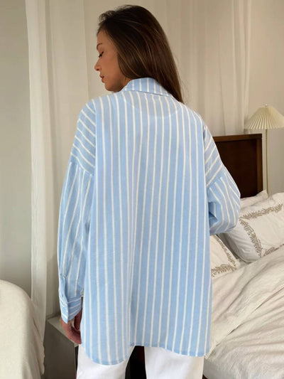 Cocolii chemise ample rayé pour femme boutonnage manches longues femme pour le bureau ou décontractée