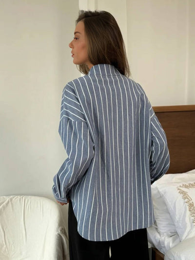 Cocolii chemise ample rayé pour femme boutonnage manches longues femme pour le bureau ou décontractée