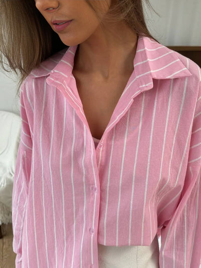 Cocolii chemise ample rayé pour femme boutonnage manches longues femme pour le bureau ou décontractée