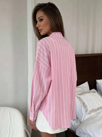 Cocolii chemise ample rayé pour femme boutonnage manches longues femme pour le bureau ou décontractée