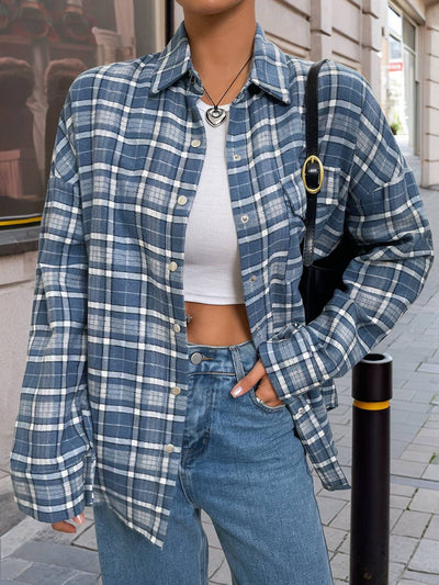 Cocolii veste surchemise femme carreaux boutonnage poches col chemise manches longues femme décontracté blouse automne