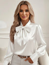 Cocolii chemisier femme en satin noeud papillon col lavallière manches bishop manches longues blouse pour bureau