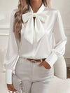 Cocolii chemisier femme en satin noeud papillon col lavallière manches bishop manches longues blouse pour bureau