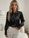 Cocolii chemisier femme en satin noeud papillon col lavallière manches bishop manches longues blouse pour bureau