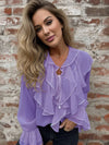 Cocolii chemisier femme mousseline à volantée v-cou col jabot manches évasées doux élégant décontracté blouse