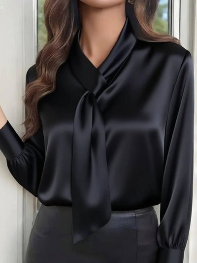 Cocolii chemisier femme en satin col lavallière manches longues élégant décontracté blouse pour bureau travail