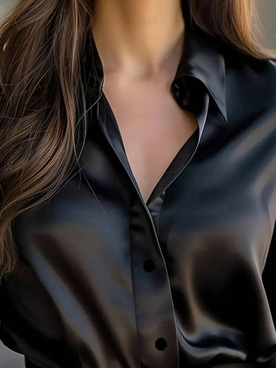 Cocolii chemisier en satin femme boutonnage col chemise manches longues élégant décontracté blouse haut de travail