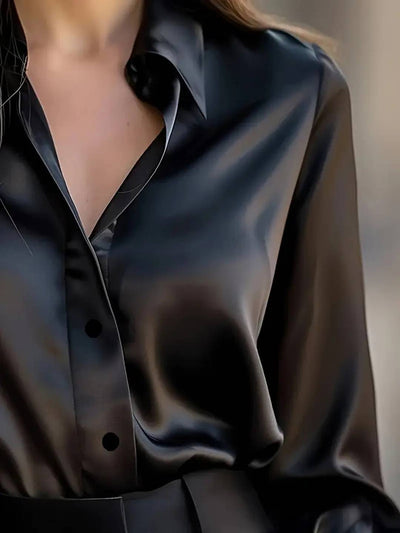 Cocolii chemisier en satin femme boutonnage col chemise manches longues élégant décontracté blouse haut de travail