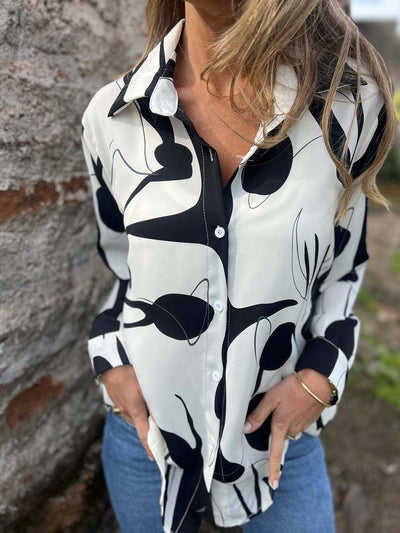 Cocolii chemisier mousseline femme Imprimé abstrait boutonnage manches longues décontracté blouse pour bureau