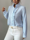 Cocolii chemisier femme à rayé et volants boutonnage col montant manches longues doux décontracté blouse pour bureau