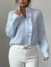 Cocolii chemisier femme à rayé et volants boutonnage col montant manches longues doux décontracté blouse pour bureau