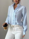 Cocolii chemisier femme à rayé et volants boutonnage col montant manches longues doux décontracté blouse pour bureau