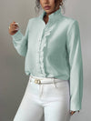 Cocolii chemisier femme à rayé et volants boutonnage col montant manches longues doux décontracté blouse pour bureau