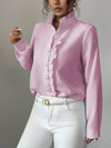 Cocolii chemisier femme à rayé et volants boutonnage col montant manches longues doux décontracté blouse pour bureau