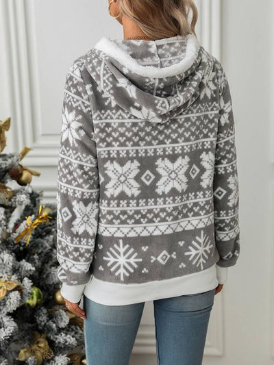 Cocolii sweatshirt imprimé neige polaire flanelle fermeture éclair poches à capuche manches longues femme élégant décontracté noël veste