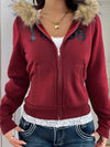 Cocolii sweatshirt à capuche fausse fourrure col poches fermeture éclair femme décontracté vintage Y2K hoodie rétro