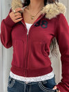 Cocolii sweatshirt à capuche fausse fourrure col poches fermeture éclair femme décontracté vintage Y2K hoodie rétro