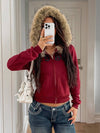 Cocolii sweatshirt à capuche fausse fourrure col poches fermeture éclair femme décontracté vintage Y2K hoodie rétro