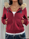 Cocolii sweatshirt à capuche fausse fourrure col poches fermeture éclair femme décontracté vintage Y2K hoodie rétro