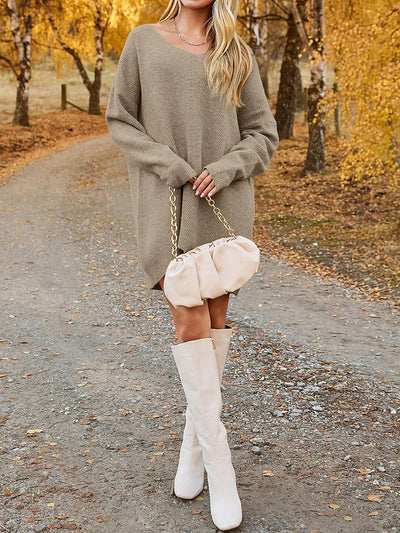 Cocolii pull robe v-cou manches longues femme élégant décontracté ample casual