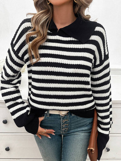 Cocolii pull rayé polo manches longues femme élégant décontracté casual hauts