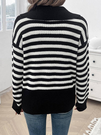 Cocolii pull rayé polo manches longues femme élégant décontracté casual hauts