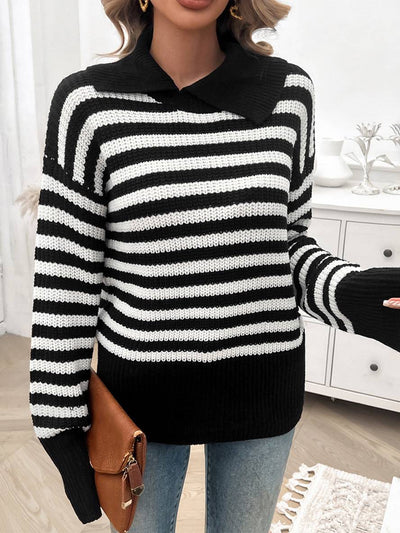 Cocolii pull rayé polo manches longues femme élégant décontracté casual hauts