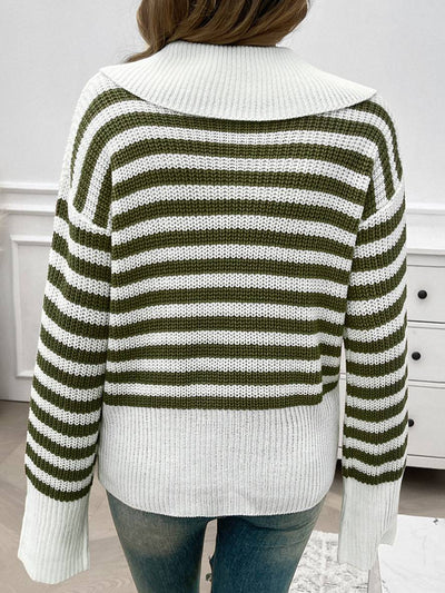 Cocolii pull rayé polo manches longues femme élégant décontracté casual hauts