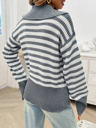 Cocolii pull rayé polo manches longues femme élégant décontracté casual hauts