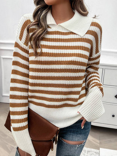 Cocolii pull rayé polo manches longues femme élégant décontracté casual hauts