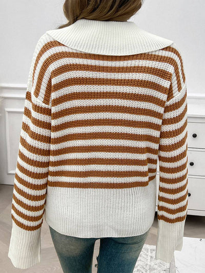 Cocolii pull rayé polo manches longues femme élégant décontracté casual hauts