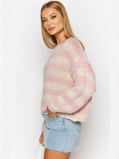 Cocolii pull rayé une épaule col bateau manches longues femme élégant décontracté ample casual