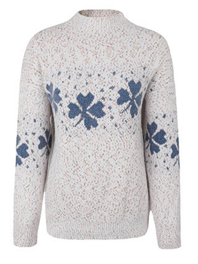 Cocolii noël pull imprimé neige motif col montant manches longues femme élégant décontracté casual