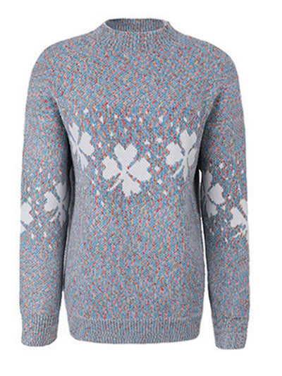 Cocolii noël pull imprimé neige motif col montant manches longues femme élégant décontracté casual