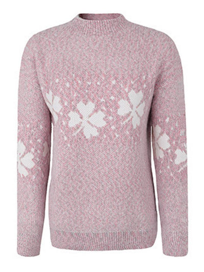 Cocolii noël pull imprimé neige motif col montant manches longues femme élégant décontracté casual