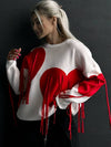 Cocolii pull coeur frange col rond manches longues femme décontracté ample oversized la saint valentin hauts