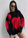 Cocolii pull coeur frange col rond manches longues femme décontracté ample oversized la saint valentin hauts