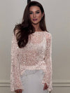 Cocolii pull en tricot femme brillante paillette col rond manches longues élégant décontracté oversized hauts