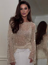 Cocolii pull en tricot femme brillante paillette col rond manches longues élégant décontracté oversized hauts