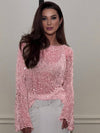 Cocolii pull en tricot femme brillante paillette col rond manches longues élégant décontracté oversized hauts