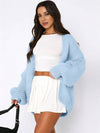 Cocolii cardigan en grosse maille unicolore épaule tombante manches longues femme élégant décontracté ample oversized blouson