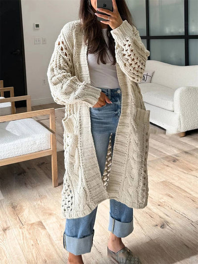 Cocolii cardigan en grosse maille v-cou poches manches longues femme décontracté ample oversized casual pull