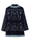 Cocolii cardigans femme bohème court bleu marine frange ceinture manches longues tricot motif cachemire kimono veste chic