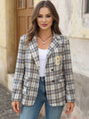 Cocolii blazer femme carreaux boutonnage poches manches longues femme mignon veste de dureau ouverte travail automne
